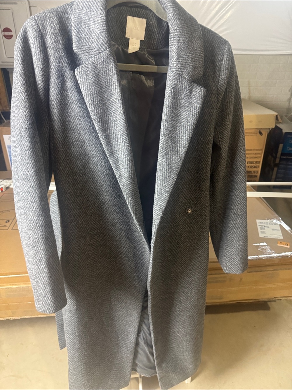 H&M Gray Herringbone Trench Coat